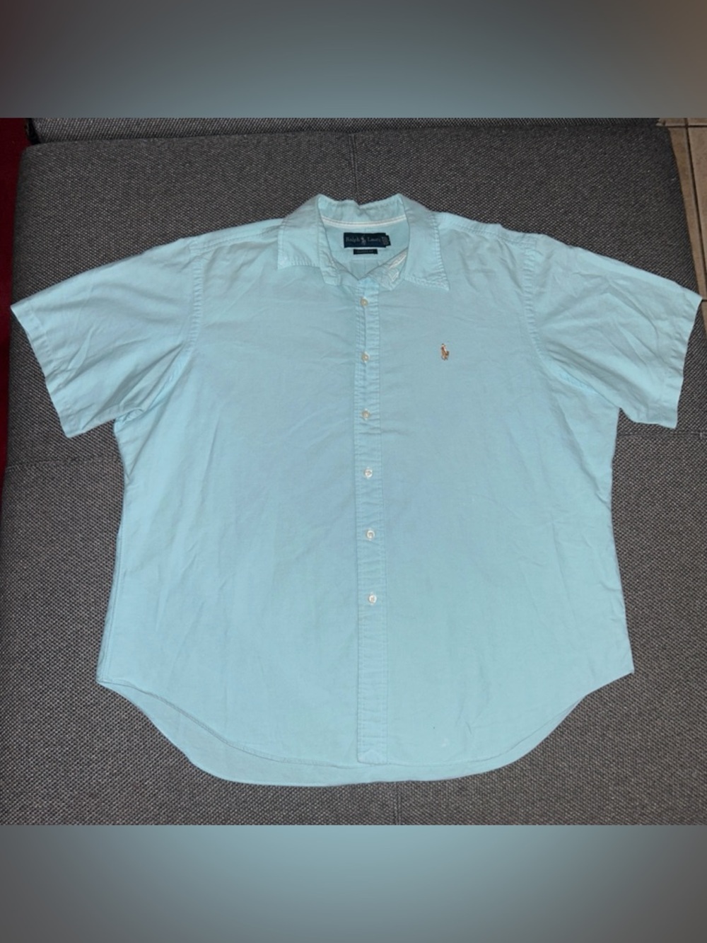 90s Polo Ralph Lauren Men's Light Blue Short Sleeve Button-Up Shirt
